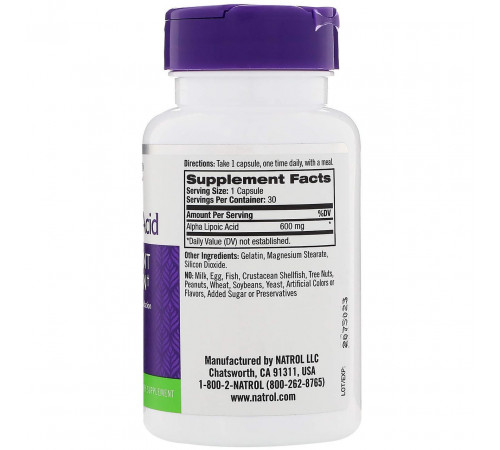 Альфа-ліпоєва кислота Natrol Alpha Lipoic Acid 600 мг 30 капс