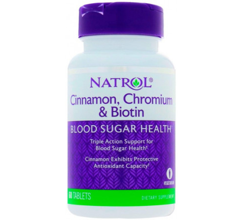 Кориця для зниження цукру Natrol Cinnamon Biotin Chromium 60 таблеток