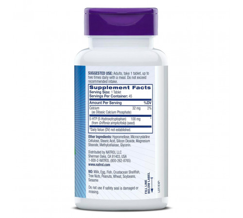 5-гідрокситриптофан Natrol 5-HTP 100 мг 45 таблеток