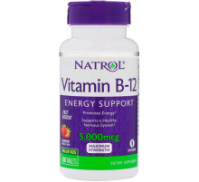 Витамин В12 для здоровья нервной системы Natrol Vitamin B-12 5000 мкг 100 таб вкус клубники