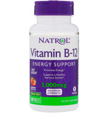 Вітамін В12 для здоров'я нервової системи Natrol Vitamin B-12 5000 мкг 100 таб смак полуниці
