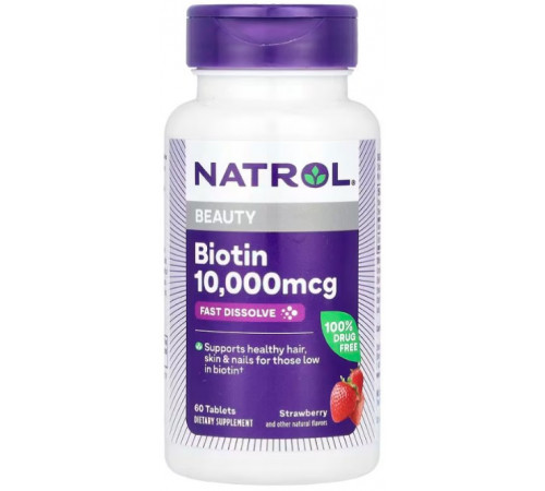 Биотин Natrol Biotin 10000 мкг 60 таблеток Клубника