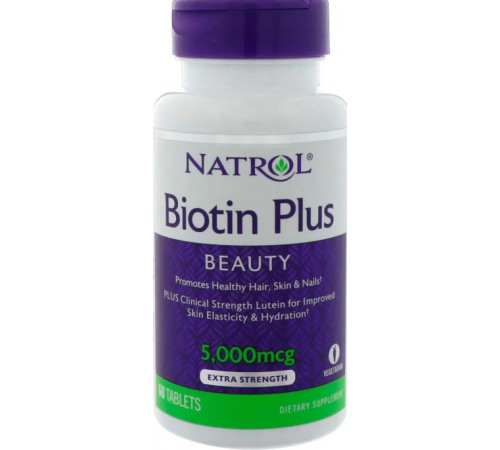 Біотин плюс лютеїн для здоров'я волосся шкіри та нігтів Natrol Biotin Plus with Lutein 60 таб