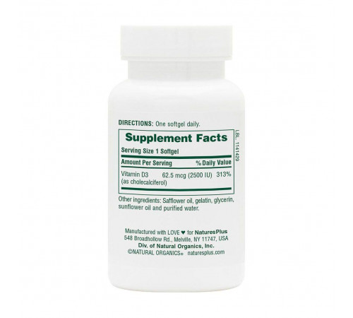 Вітамін D3 Nature's Plus Vitamin D3 2500 МЕ 90 гел капс