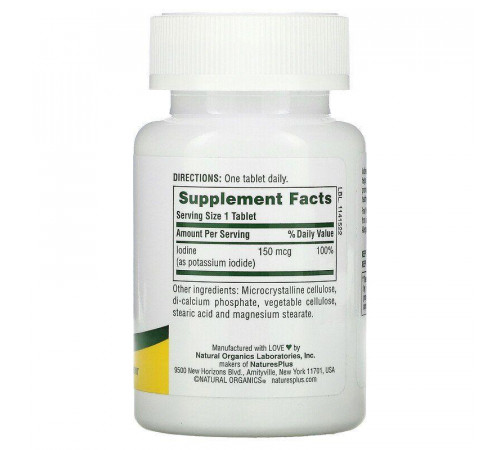 Йод Nature's Plus Potassium Iodide 150 мкг 100 таблеток