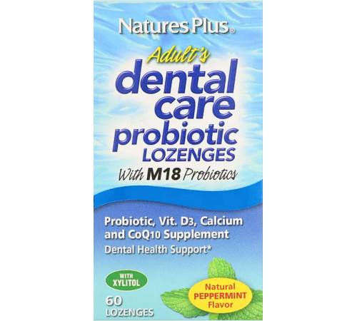 Гігієна ротової порожнини з пробіотиком для дорослих Natures Plus Dental Care м'ятний смак 60 льодяників