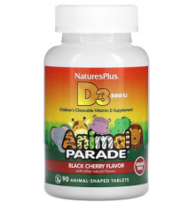 Вітамін Д-3 для дітей Nature's Plus Animal Parade Vitamin D 3 500 МЕ 90 жув цук чорна вишня
