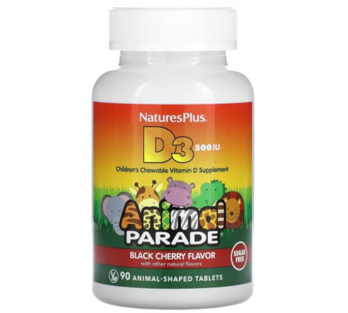 Вітамін Д-3 для дітей Nature's Plus Animal Parade Vitamin D 3 500 МЕ 90 жув цук чорна вишня