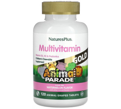 Мультивітаміни для дітей Nature's Plus Animal Parade Gold Chewable Multi-Vitamin 120 таб Кавун