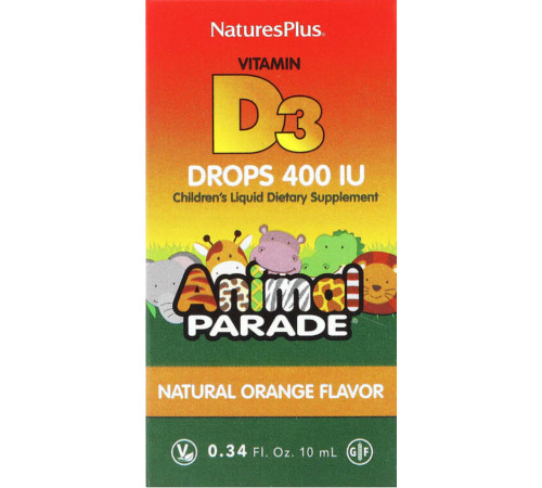 Витамин Д3 жидкий Natures Plus Vitamin D3 Liquid Drops Animal Parade 10мл апельсин