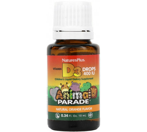 Витамин Д3 жидкий Natures Plus Vitamin D3 Liquid Drops Animal Parade 10мл апельсин