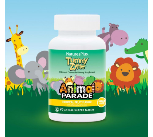 Ферменти + пробіотики для дітей Nature's Plus Animal Parade Tummy Zyme Enzymes & Probiotics 90 таб Тропік