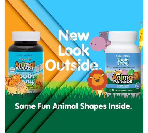 Пробіотики для дітей Nature's Plus Animal Parade Tooth Fairy Probiotic 90 таб Ваніль