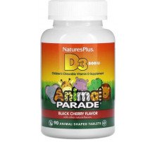 Вітамін Д-3 (Холекальциферол) Nature's Plus Vitamin D 3 Animal Parade 500 МЕ 90 жув цук чорна вишня