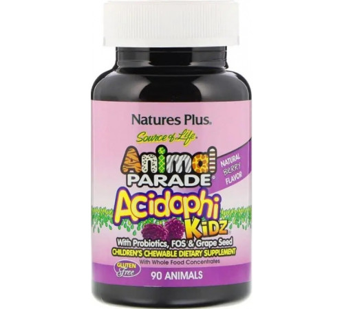 Пробиотики для детей Nature's Plus  Animal Parade Acidophi Kidz 90 жув таб вишня