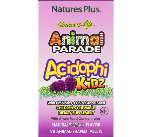Пробиотики для детей Nature's Plus  Animal Parade Acidophi Kidz 90 жув таб вишня
