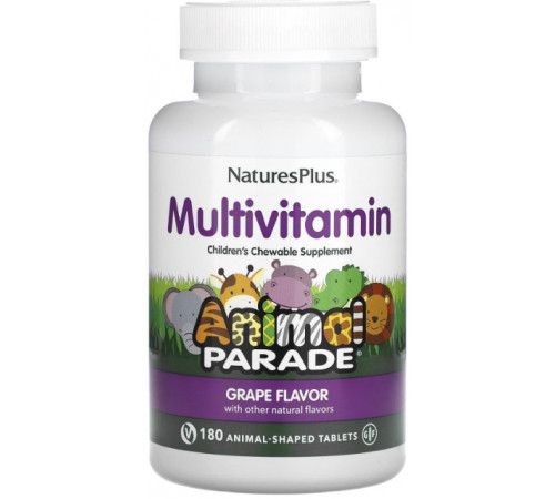 Вітаміни для дітей Nature's Plus Animal Parade Multi-Vitamin and Mineral 180 жув таб Виноград