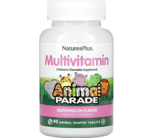 Вітаміни та мінерали для дітей NaturesPlus Animal Parade Multivitamin 90 жев конф кавун