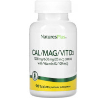 Кальцій магній вітамін D3 з вітаміном K2 NaturesPlus Cal/Mag/Vit D3 with Vitamin K2 90 таб