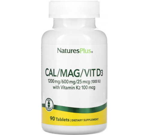 Кальцій магній вітамін D3 з вітаміном K2 NaturesPlus Cal/Mag/Vit D3 with Vitamin K2 90 таб