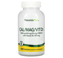 Кальций, магний и витамин D3 и K2 Nature's Plus Cal/Mag/Vit D3 Vitamin K2 180 таб