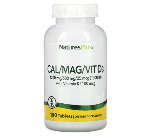 Кальцій, магній і вітамін D3 і K2 Nature's Plus Cal/Mag/Vit D3 Vitamin K2 180 таб