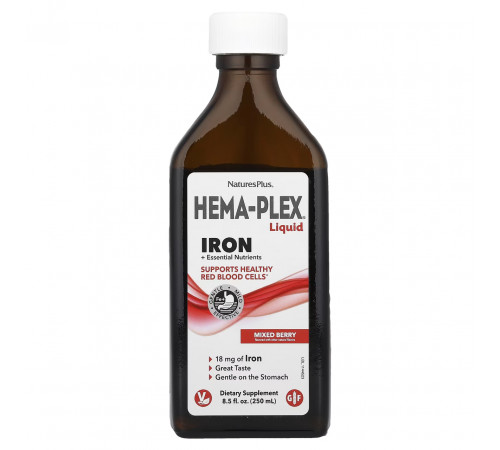 Комплекс вітамінів та мінералів із залізом Nature's Plus Hema-Plex® 250 мл ягоди