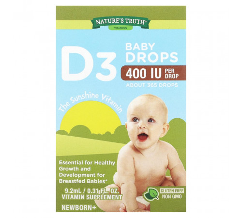 Вітамін D3 для дітей Nature's Truth D3 Baby Drops 400 МЕ 9,2 мг