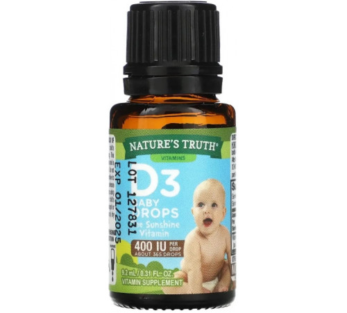 Вітамін D3 для дітей Nature's Truth D3 Baby Drops 400 МЕ 9,2 мг