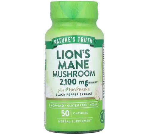 Левова грива (Їжовик гребінчастий) Nature's Truth Super Lion's Mane Mushroom plus Bioperine 2100 мг 50 капс