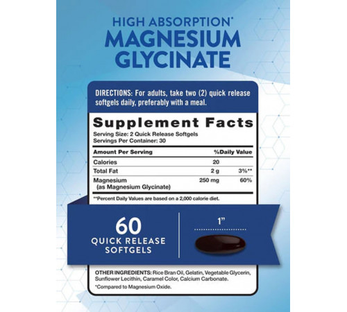Магній бісгліцинат для нервової системи Nature's Truth Magnesium Glycinate (Mag Set) 250 мг 60 гел капс