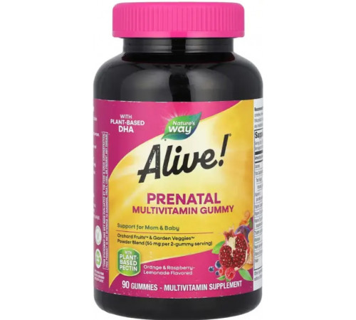 Вітаміни для вагітних із ДГК Nature's Way, Alive! Prenatal Multi-Vitamin with DHA90 жув цук фруктивий