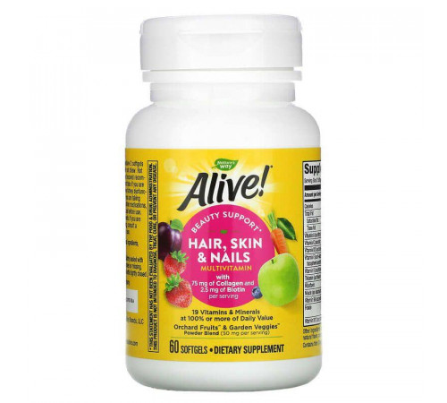 Вітаміни для волосся шкіри і нігтів  Nature's Way Alive! Hair, Skin & Nails Multi-Vitamin 60 капсул