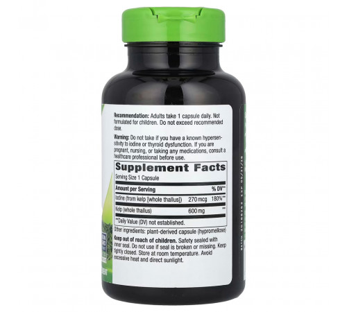 Ламинария водоросли Nature's Way Kelp Whole Thallus 600 мг 180 вег капсул