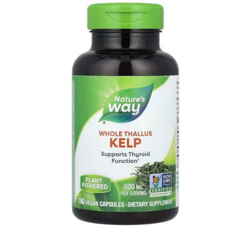 Ламинария водоросли Nature's Way Kelp Whole Thallus 600 мг 180 вег капсул