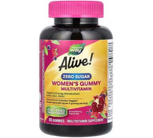 Вітаміни для жінок Alive! Women's Gummy Multivitamin Nature's Way без цукру 50 жув. цукерок полуниця