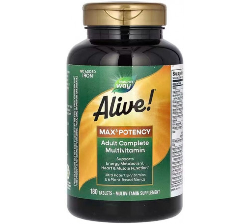 Мультивитамины без железа Alive! Max3 Potency Nature's Way 180 таблеток