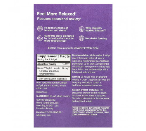Средство от стресса и нервов Nature's Way CalmAid Clinically Studied Lavender 30 капсул