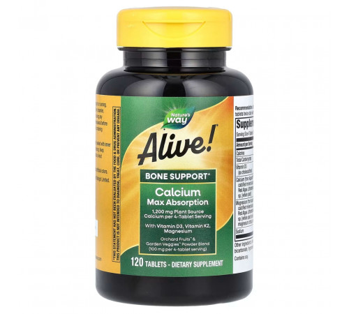 Кальцій Д3 К2 + Магній для кісток Nature's Way Alive! Calcium 120 вег таблеток