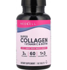 Колаген + вітамін С та біотин для волосся, шкіри та нігтів NeoCell Collagen + Vitamin C & Biotin супер 180 таб
