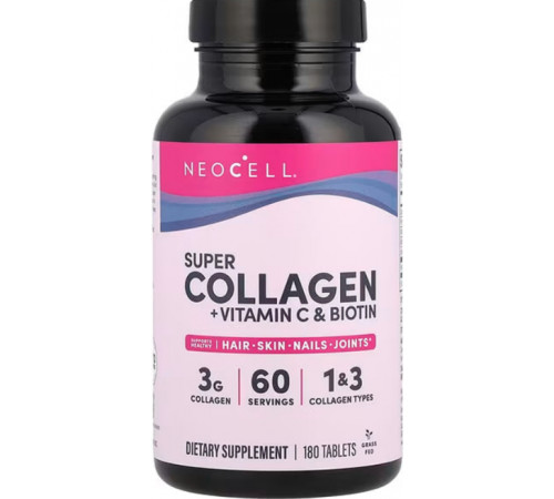 Колаген + вітамін С та біотин для волосся, шкіри та нігтів NeoCell Collagen + Vitamin C & Biotin супер 180 таб