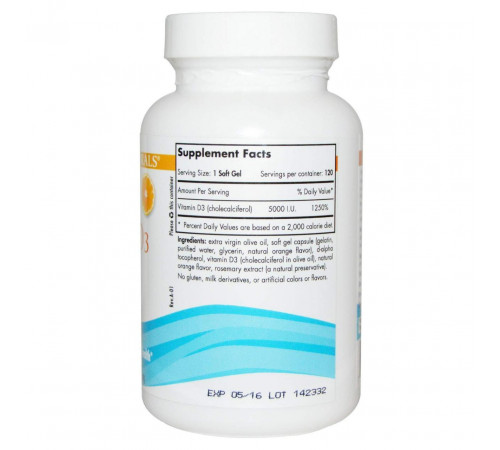 Вітамін Д3 (Холекальциферол) Nordic Naturals Vitamin D3 5000 МЕ 120 гел капс апельсин