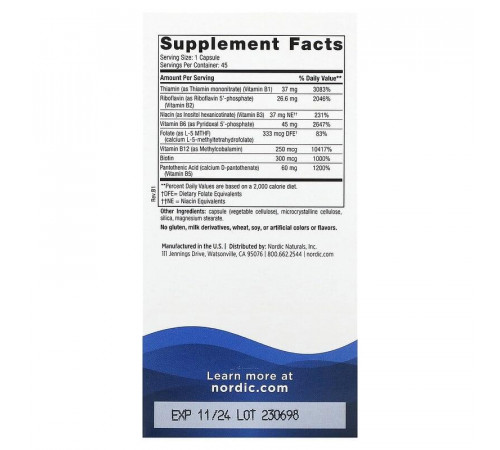 Комплекс витаминов группы В Nordic Naturals Vitamin B Complex 45 гел капс
