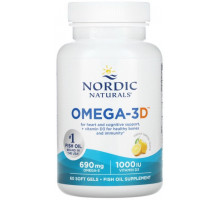 Омега + Д3 Nordic Naturals Omega-3D 1000 мг 60 капсул Лимон