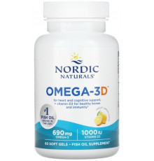 Омега + Д3 Nordic Naturals Omega-3D 1000 мг 60 капсул Лимон