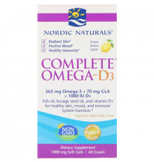 Омега 3 6 9 + Д3  Nordic Naturals Complete Omega-D3 1000 мг 60 капсул Лимон