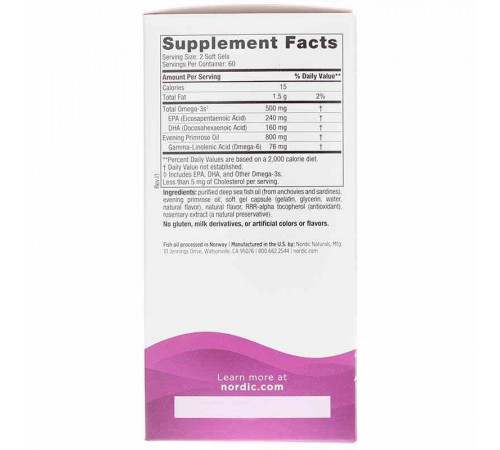 Омега-3 для женщин и вечерняя примула  Nordic Naturals Omega With Evening Primrose 830 мг 120 капс лимон