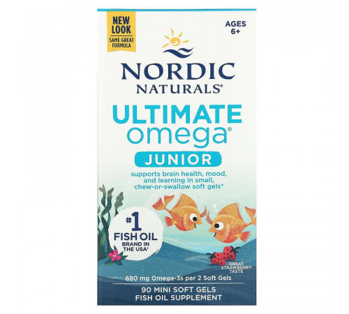 Рыбий жир детей Nordic Naturals Ultimate Omega 340 мг 90 мини капсул Клубника
