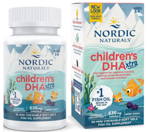 Омега-3 ДГК та ЕПК для дітей 3-6 років Nordic Naturals DHA Xtra 90 гел міні капс смак ягід