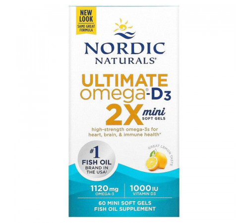 Рыбий жир с витамином Д3 Nordic Naturals Ultimate Omega 2X 60 гел мини капс лимон
